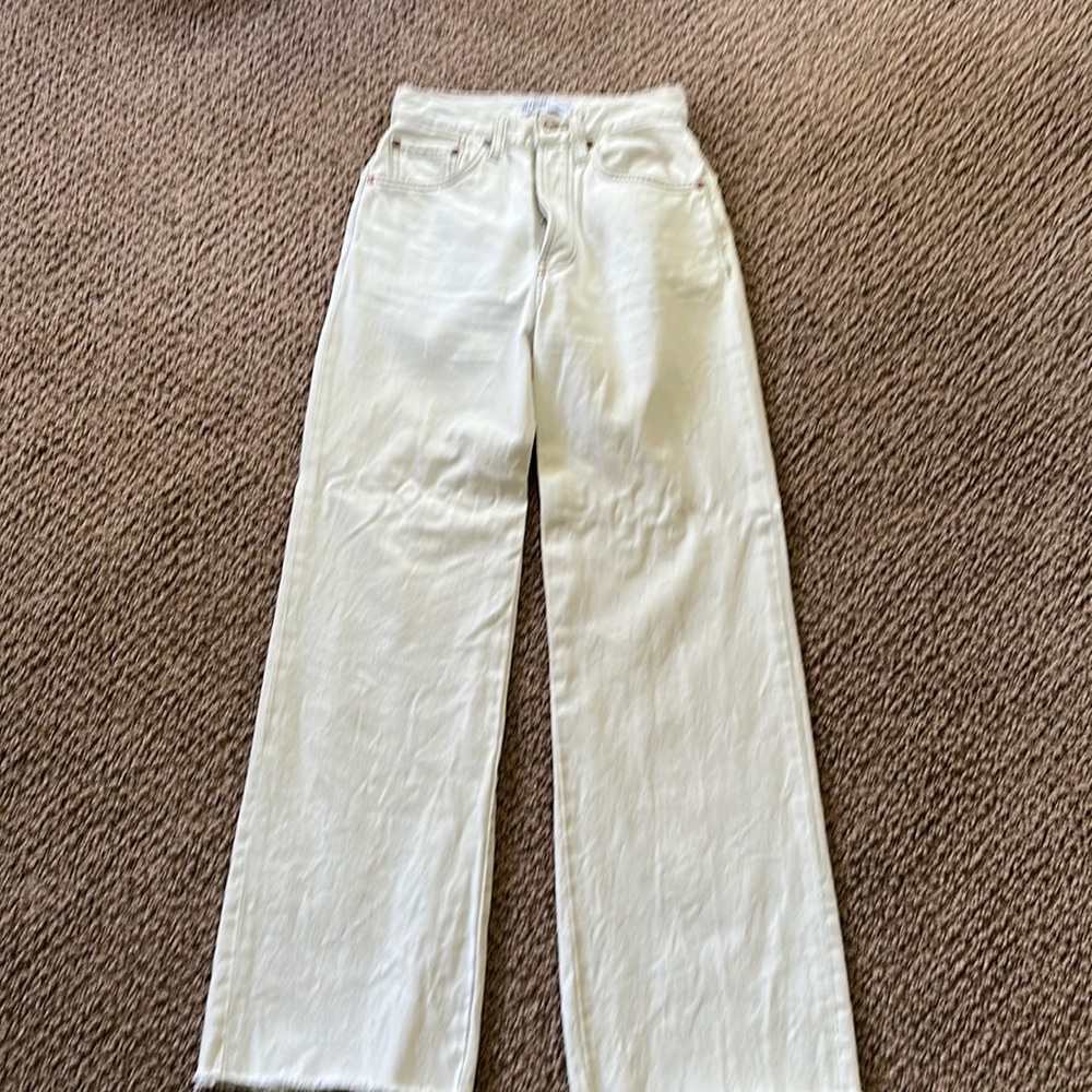 Re/Done button fly wide leg jean in BleachLight wash
